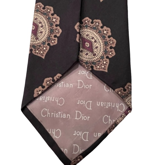 Vintage Christian Dior Men’s Black Medallion Printed Silk Tie - Picture 6 of 7